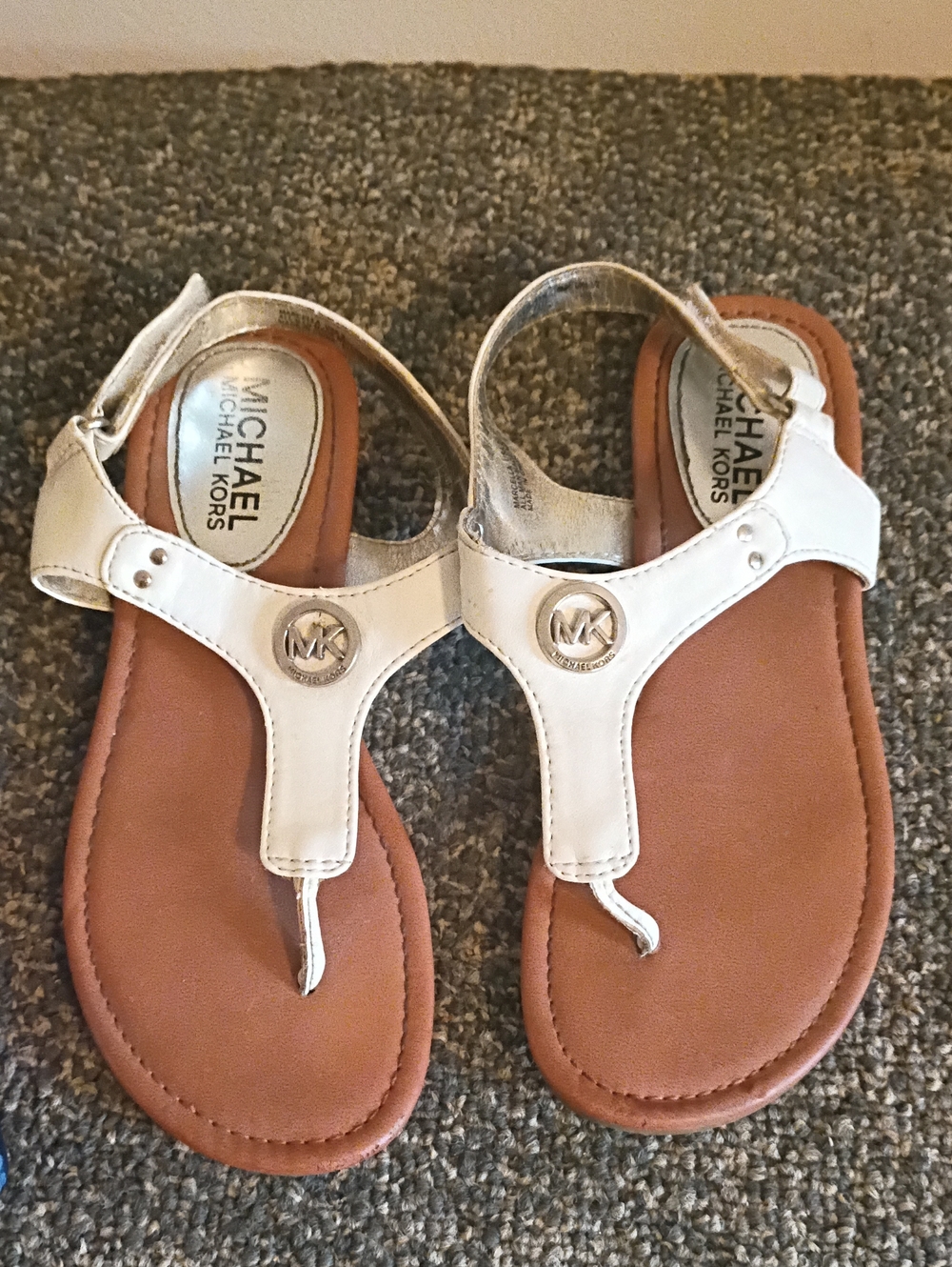 Michael Kors White & Brown Girls T-Strap Sandals